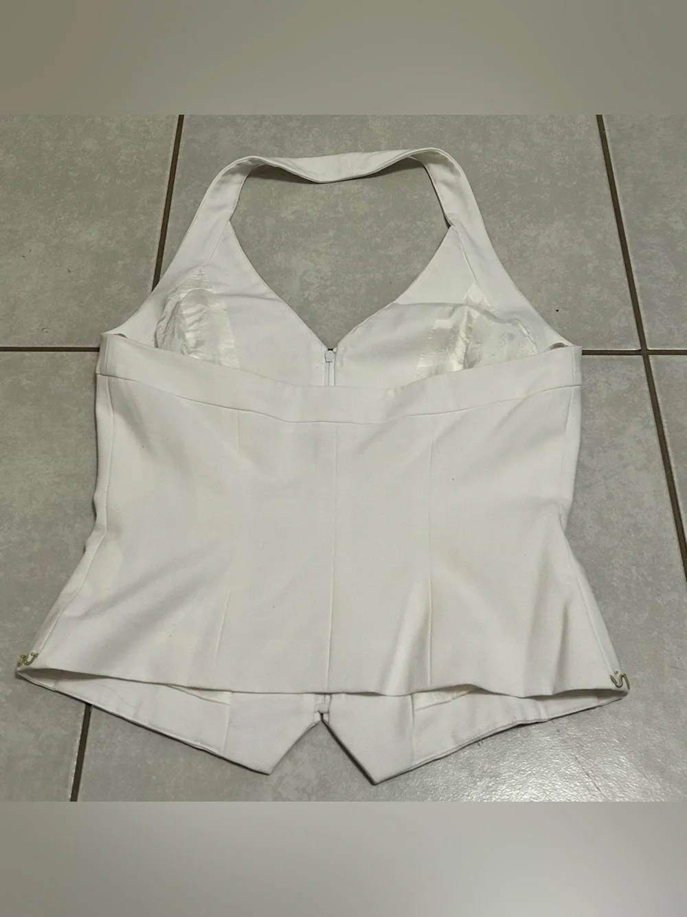 Cache White Halter Top with Green Embroidered Flower - Picture 6 of 7